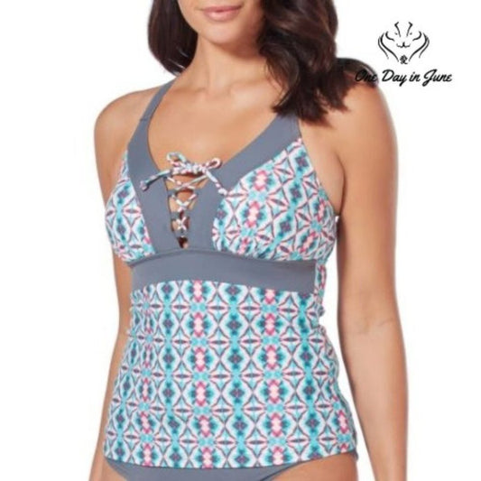 Free Country Geo Batik Lace-up Tankini Top Size S