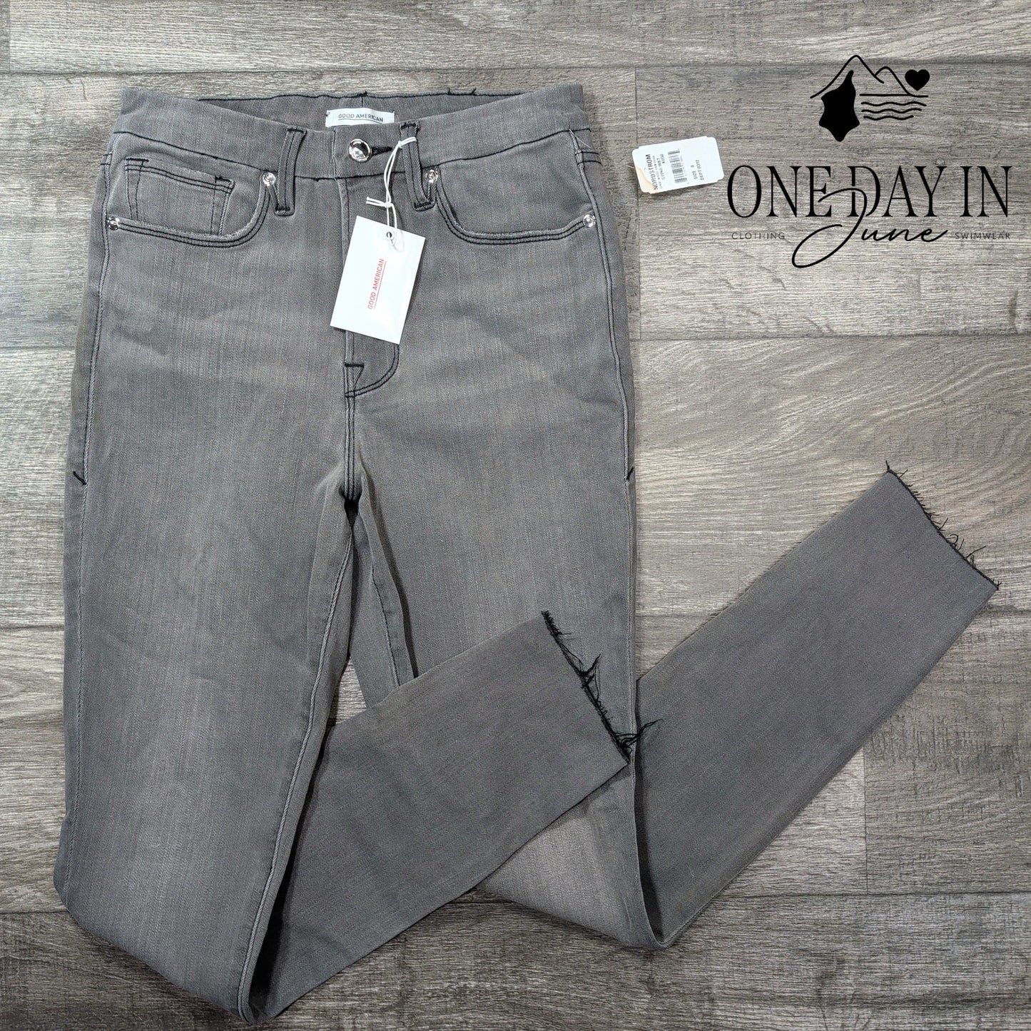 Good American Good Waist High Waist Skinny Raw Hem Jeans Size 8