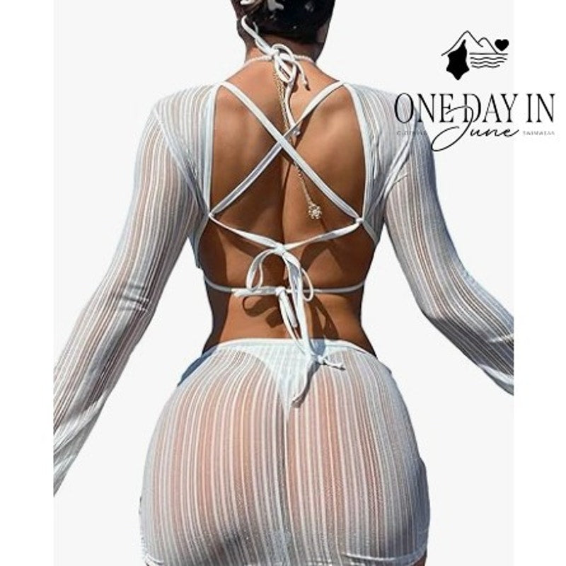 CharmLeaks Adjustable Triangle Halter 3 Piece Bikini Swimsuit Size M