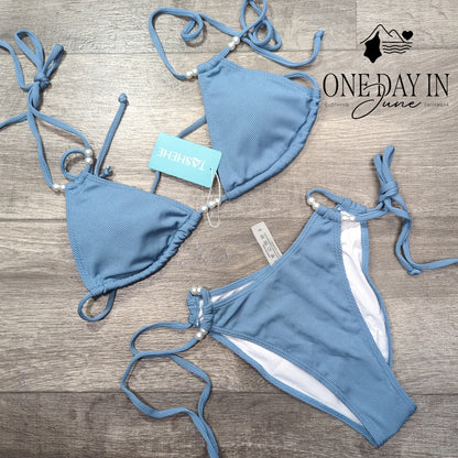 Tashehe Ribbed Adjustable Triangle Tie Side Bikini Swimsuit Size S