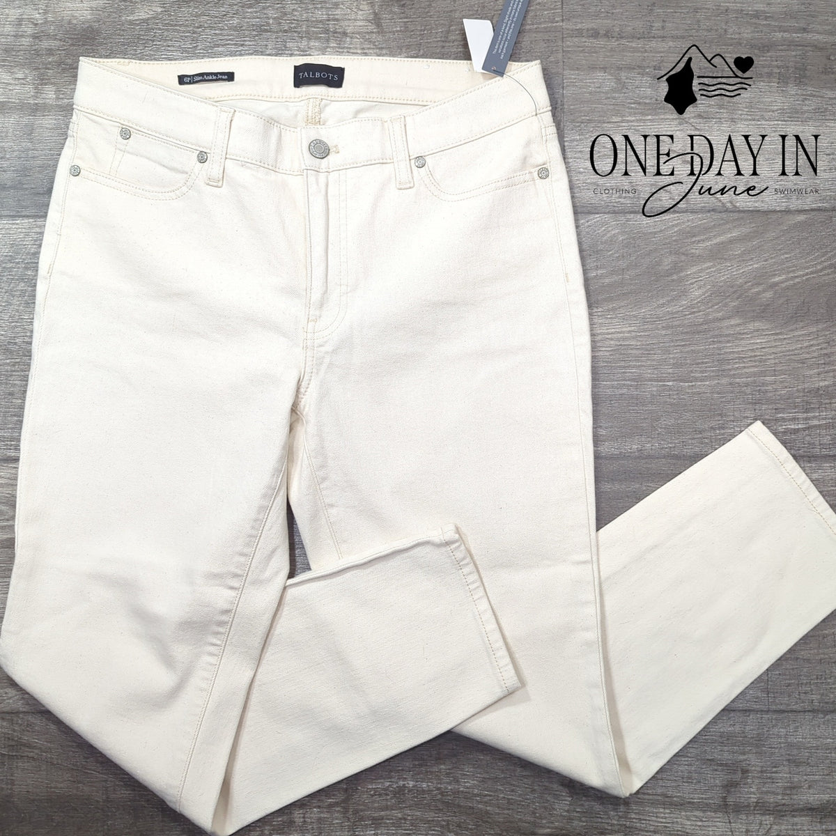 Talbots Petite Slim Ankle Jeans Ivory White Stretch Denim NWT Size 6P