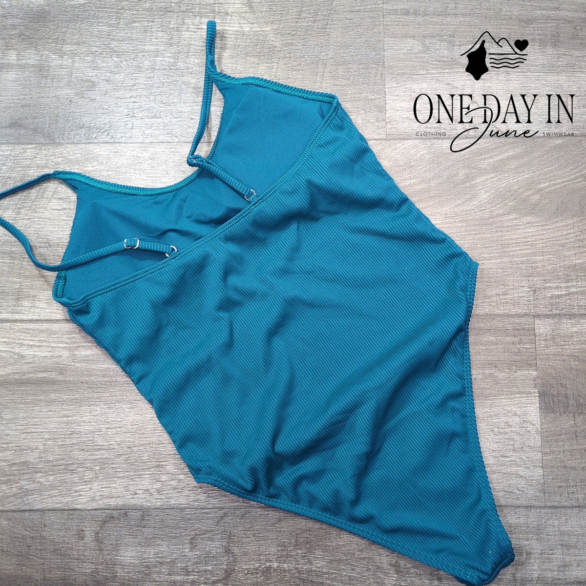 Adisputent Ribbed Scoop Neck One Piece Swimsuit Teal Blue Size XL