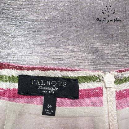 Talbots Petites Linen Striped Pencil Skirt Pink Orange Green Size 6P