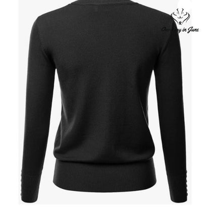 Cielo V Neck Button Front Long Sleeve Sweater Size L