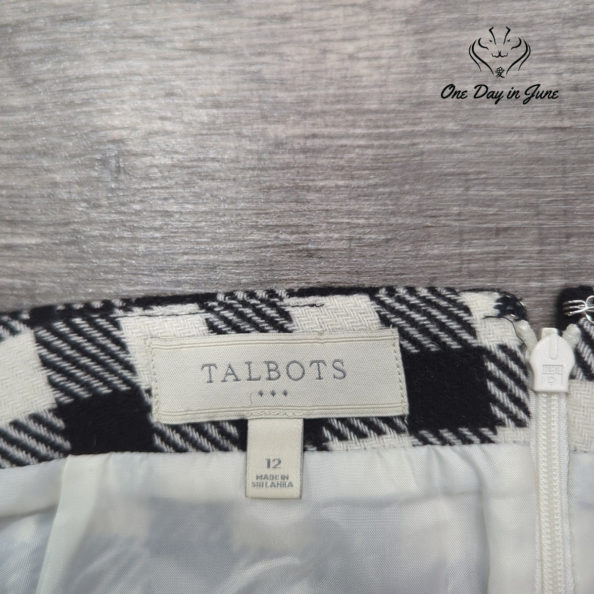 Talbots Wool Blend Buffalo Plaid A-Line Skirt Black White Size 12