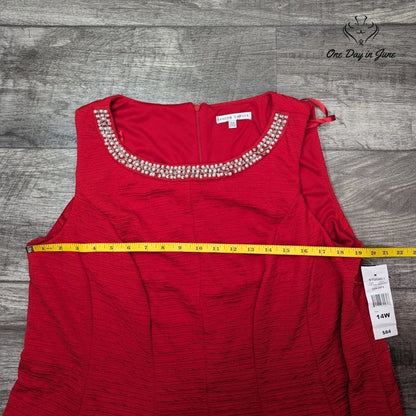 Sandra Darren Plus Size Beaded Collar Sleeveless Dress Size 14W