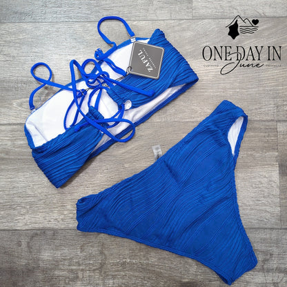 Zaful Textured Bandeau Bikini Swimsuit Size M