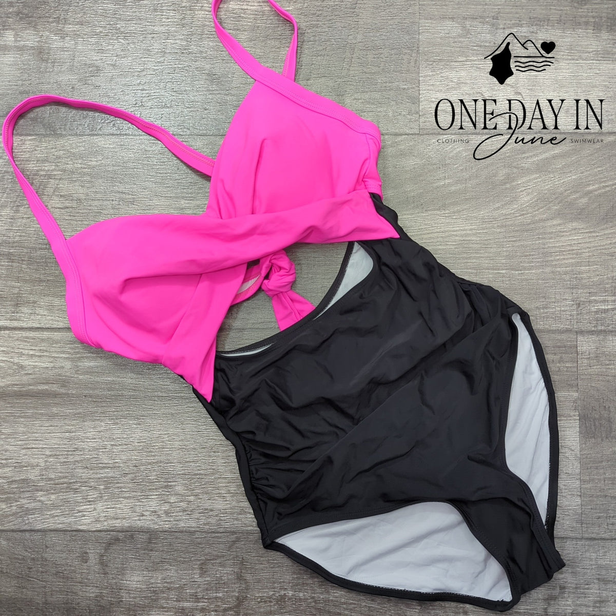 Eomenie Cross Front Cutout One Piece Swimsuit Hot Pink Black NWT Size S