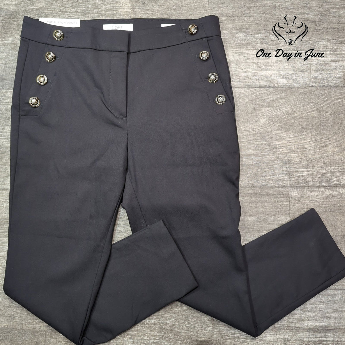 Loft Petite Sutton Skinny Pants Charcoal Gray Sailor Button NWT Size 8P
