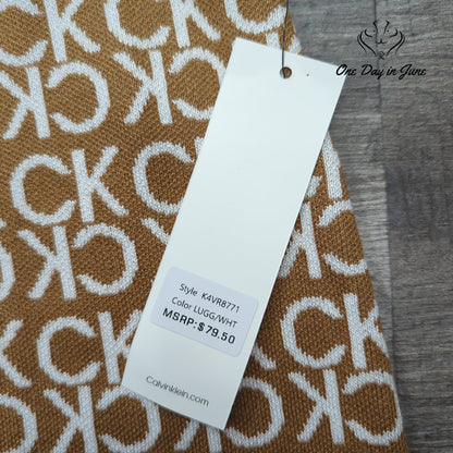 Calvin Klein CK Monogram Pull On Knit Pencil Skirt Camel White NWT Size L