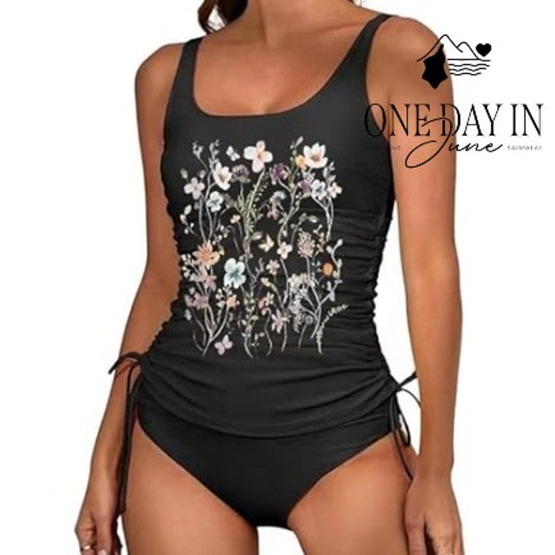 CharmLeaks Drawstring Tankini Swimsuit Size L