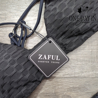 Zaful Ring Front Textured Bikini Swimsuit Size S