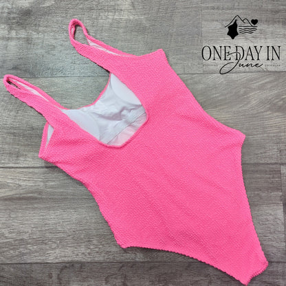 CharmLeaks Textured Crinkle One Piece Swimsuit Hot Pink Size S