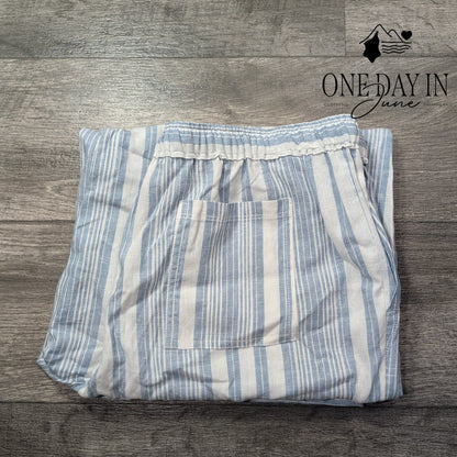 Casa Cabana Anita Cropped Linen Pants Blue White Stripe Drawstring NWT Size XL
