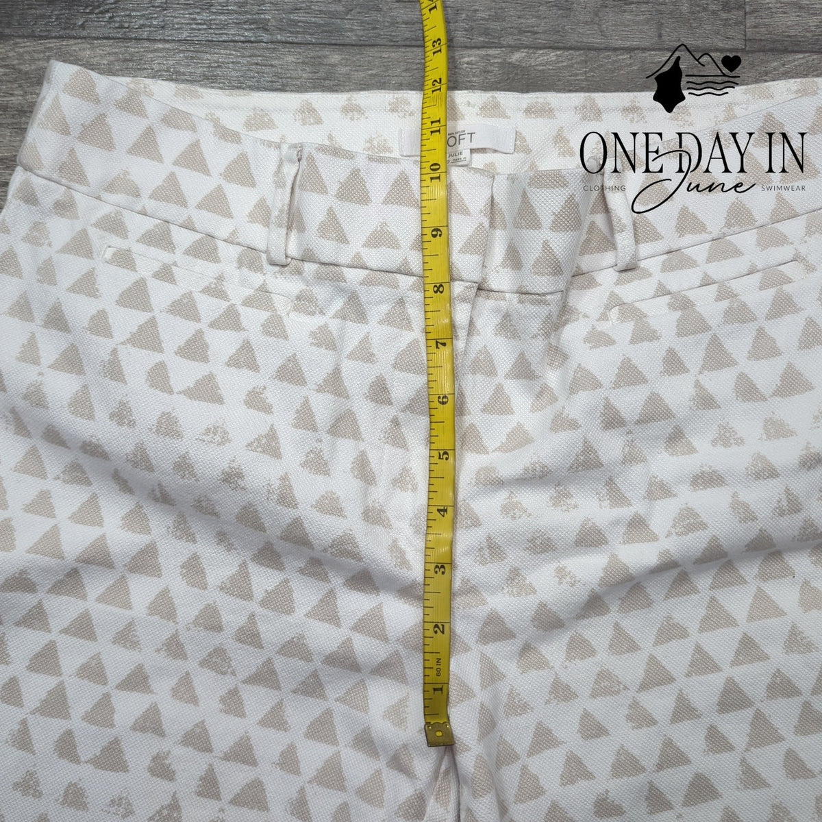 Loft Julie Cropped Pants White Beige Geometric Print Straight Leg Size 12