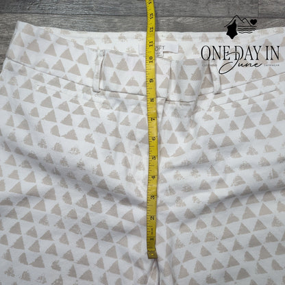 Loft Julie Cropped Pants White Beige Geometric Print Straight Leg Size 12