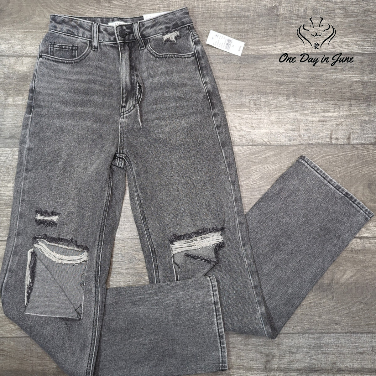 Pacsun 90s Boyfriend Distressed Jeans Gray Black High Rise NWT Size 24 (0)
