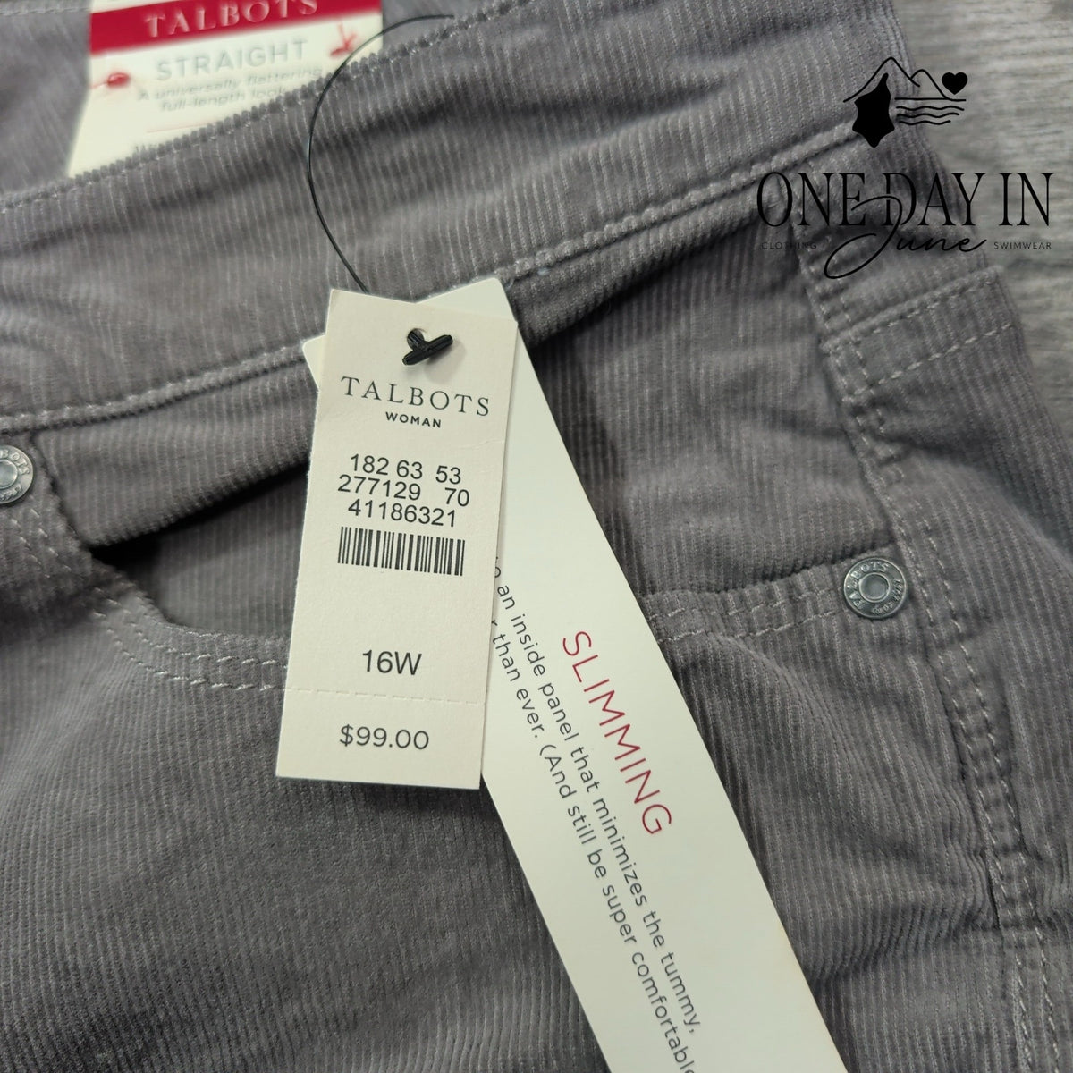 Talbots Flawless Five Pocket Straight Corduroy Pants Gray NWT Size 16W