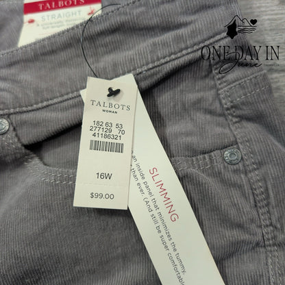 Talbots Flawless Five Pocket Straight Corduroy Pants Gray NWT Size 16W