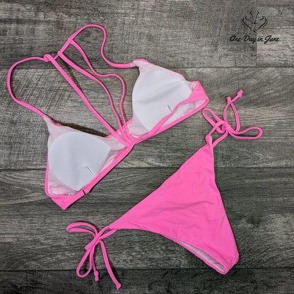 MakeMeChic Strappy Back Tie Side Bikini Swimsuit Size L