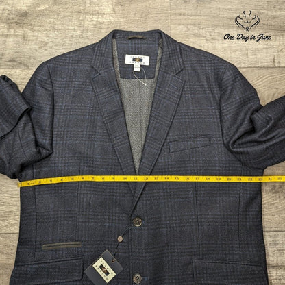 Joseph Abboud Wool Blend Plaid Blazer Navy Blue 2 Button NWT Size XXL