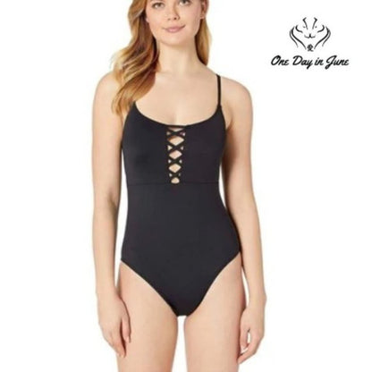 La Blanca Island Goddess Lace-up One-Piece Swimsuit Size 8