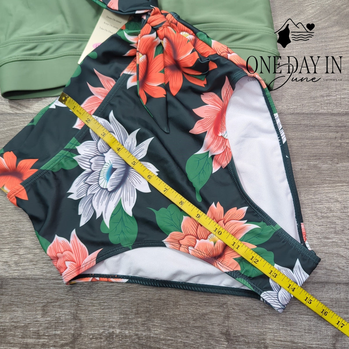 Dokotoo Green Floral High Waist Bikini Crop Top 2 Piece Swimsuit NWT Size S