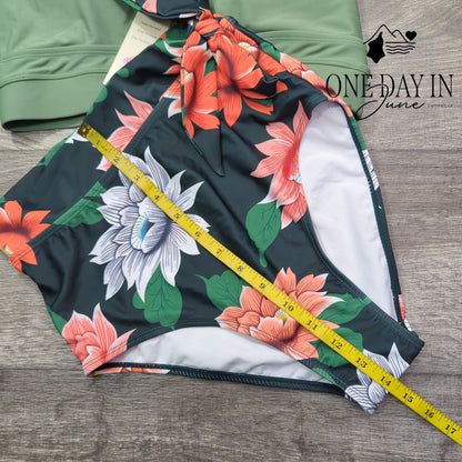 Dokotoo Green Floral High Waist Bikini Crop Top 2 Piece Swimsuit NWT Size S