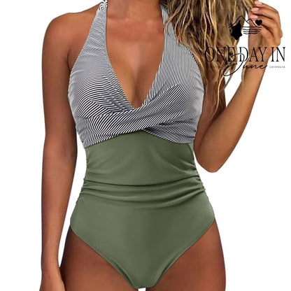 Aleumdr Twist Front Halter One Piece Swimsuit Size L