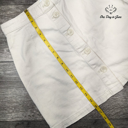 Monkl Button Front Denim Mini Skirt Cream White A Line Size 38 (6-8)