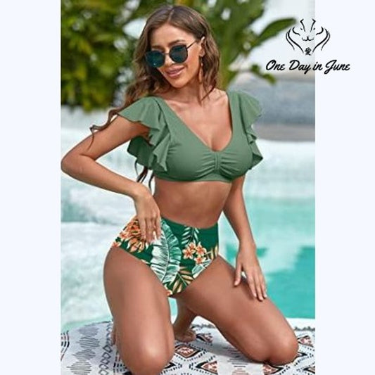 Nafleap Ruffle Shoulder Bikini Swimsuit Size S