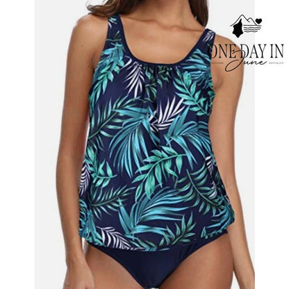 Yonique Tropical Blouson Tankini Swimsuit Size XXL