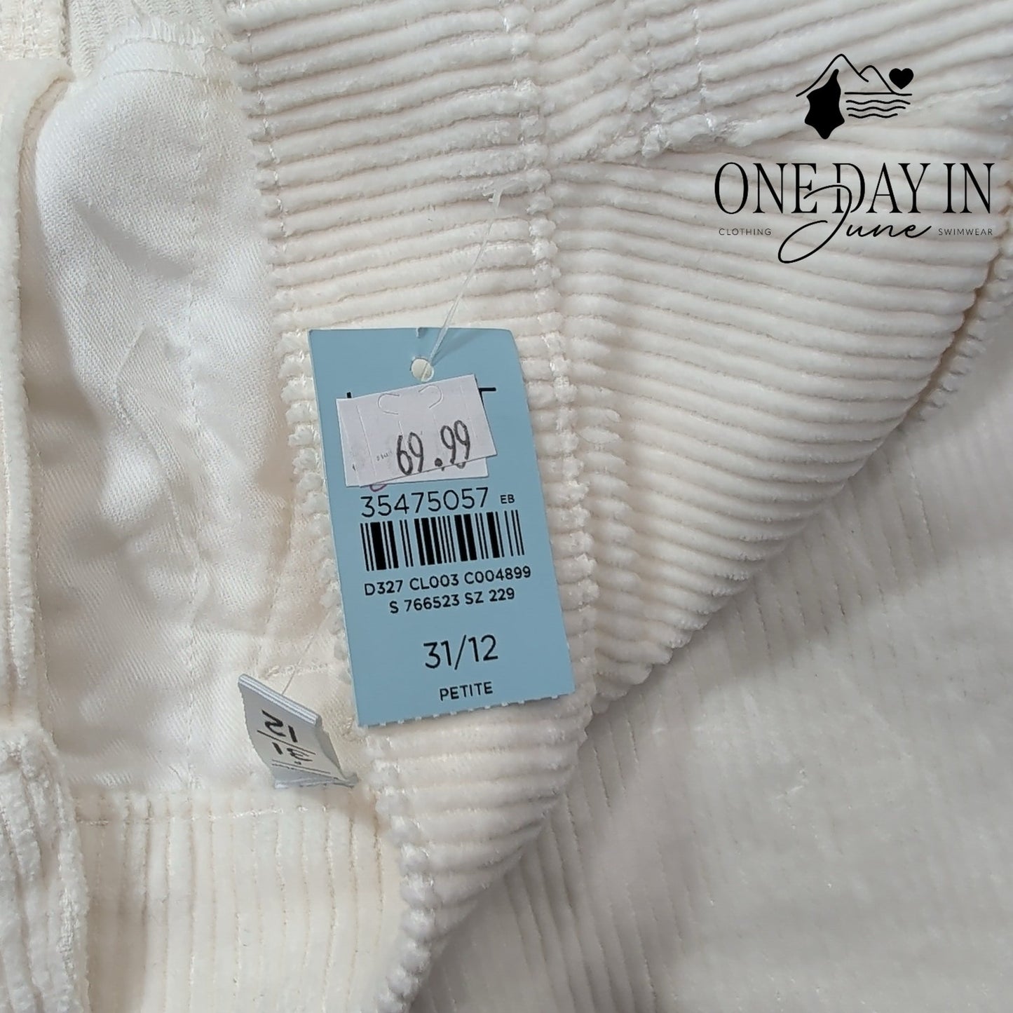 Loft The Straight High Rise Corduroy Pants Ivory NWT Size 12P (31P)