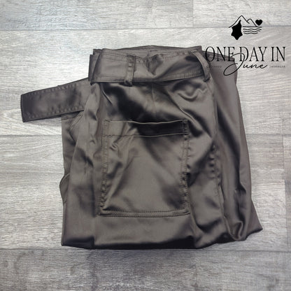 Cupio Cargo Capri Pants Brown Belted Satin Finish NWT Size XL