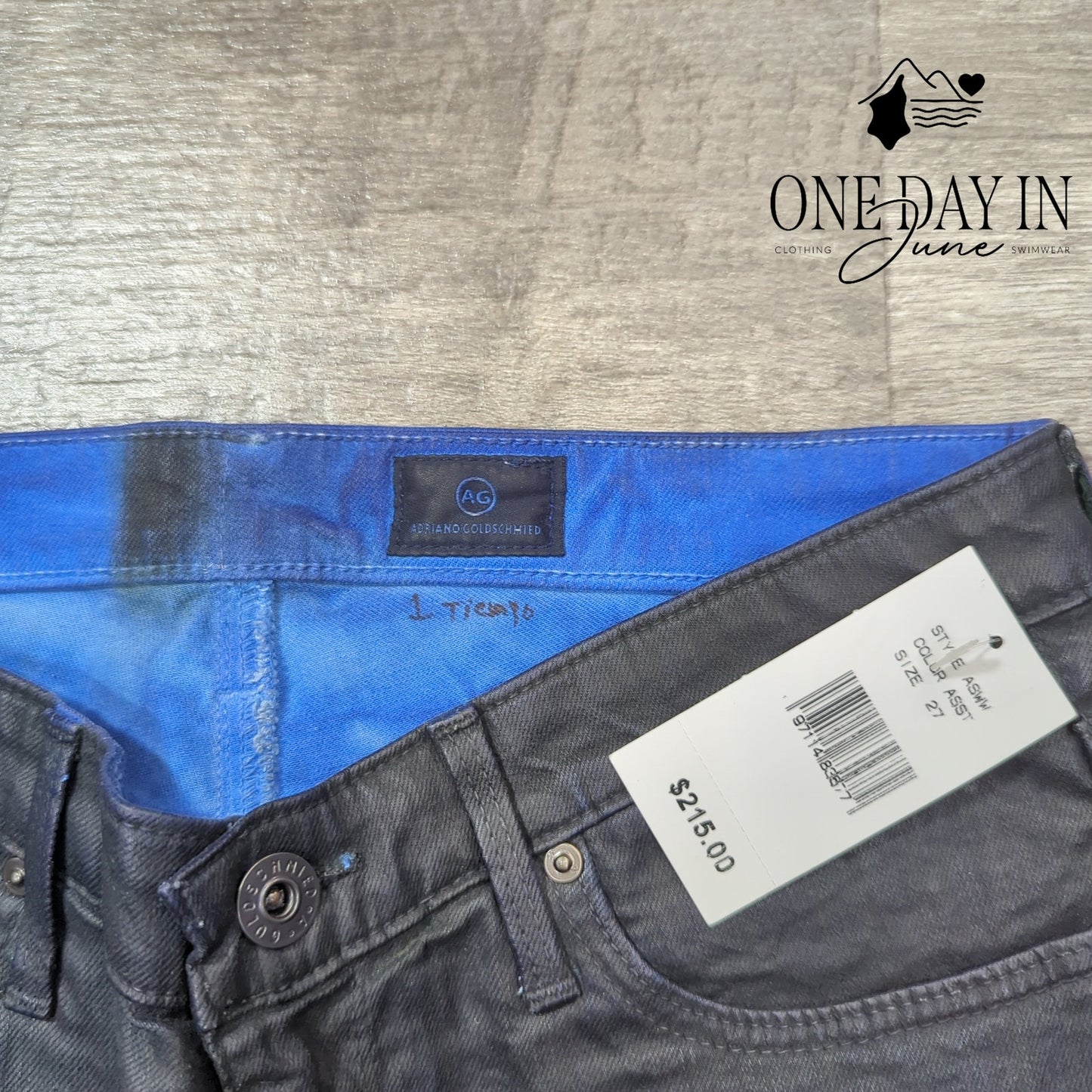 AG Adriano Goldschmied Coated Denim Straight Leg Jeans Size 27 (4)