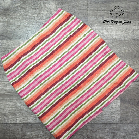 Talbots Petites Linen Striped Pencil Skirt Pink Orange Green Size 6P