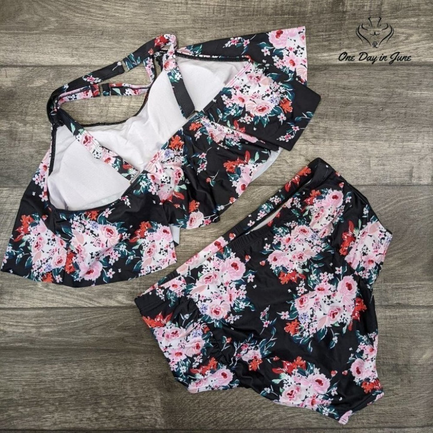 Pink Queen Hgih Waist Floral Flounce Bikini Swimsuit Size XL