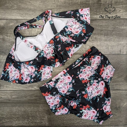 Pink Queen Hgih Waist Floral Flounce Bikini Swimsuit Size XL