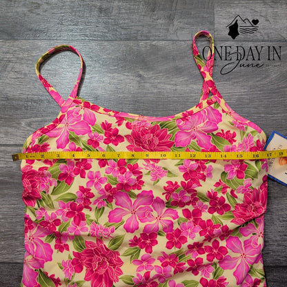 L.L. Bean Floral Tankini Swim Top Pink Yellow Tropical High Neck NWT Size 18