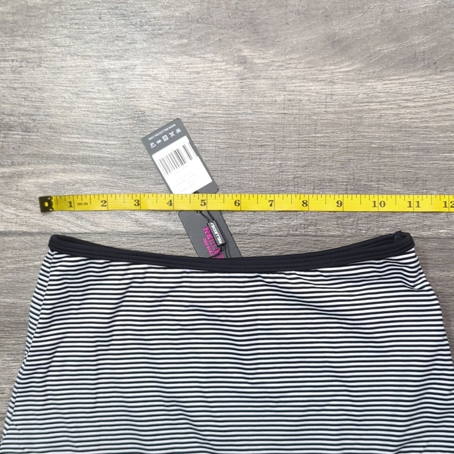 Relleciga High Cut High Waist Bikini Bottom Black White Striped Swimwear Size S