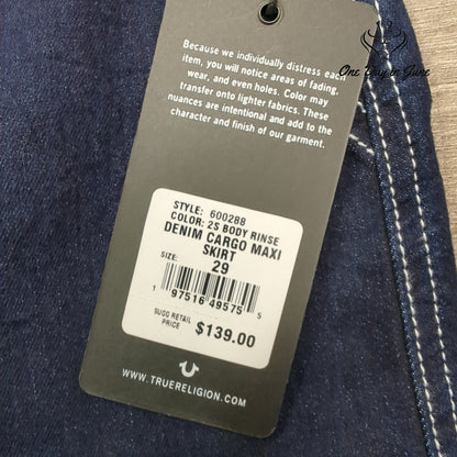 True Religion Denim Cargo Maxi Skirt Dark Wash Body Rinse NWT Size 29 (8)