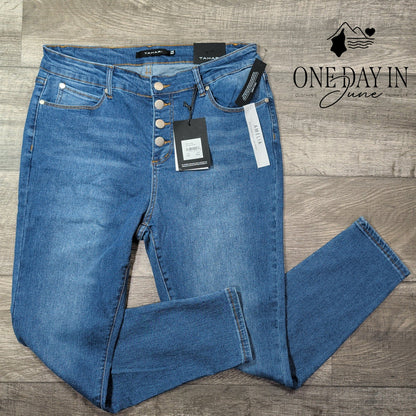 Tahari Amelia Rayon Denim Button Fly Skinny Jeans Blue NWT Size 16W