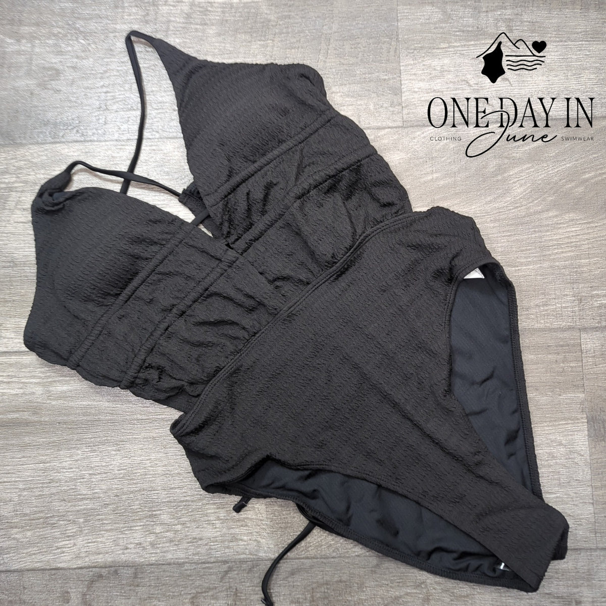 SOLY HUX Smocked Tie Back Cut Out One Piece Swimsuit Black NWT Size M
