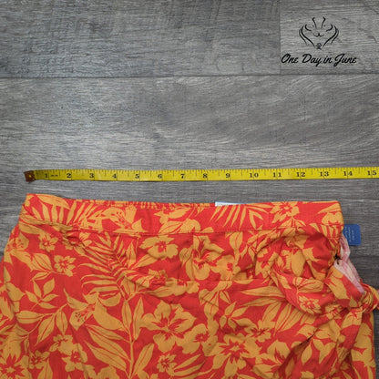 Arizona Jean Co. Tropical Floral Faux Wrap Tie Front Shorts Orange NWT Size M