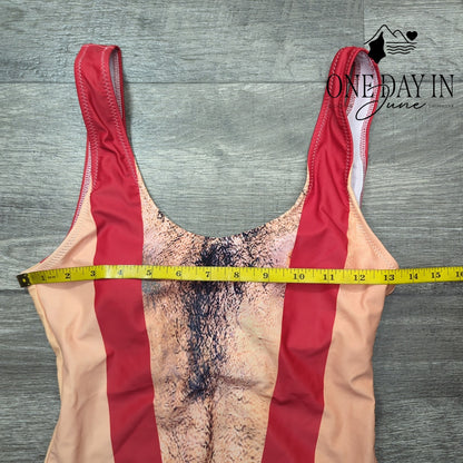 CharmLeaks Mankini Body Hair Print Funny One Piece Swimsuit Size M