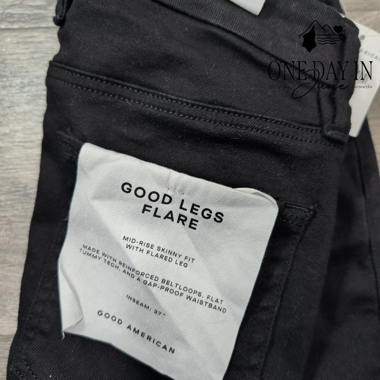 Good American Good Legs Flare Jeans Black Tall Long Inseam NWT Size 6T (28T)