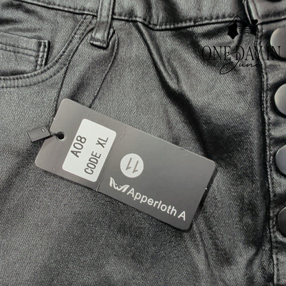 Apperloth A Juniors Faux Leather Button Fly Skinny Pants Black Size 11