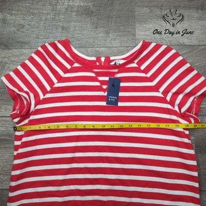 Crown & Ivy Essential Athleisure Striped Short Sleeve Top Red NWT Size M