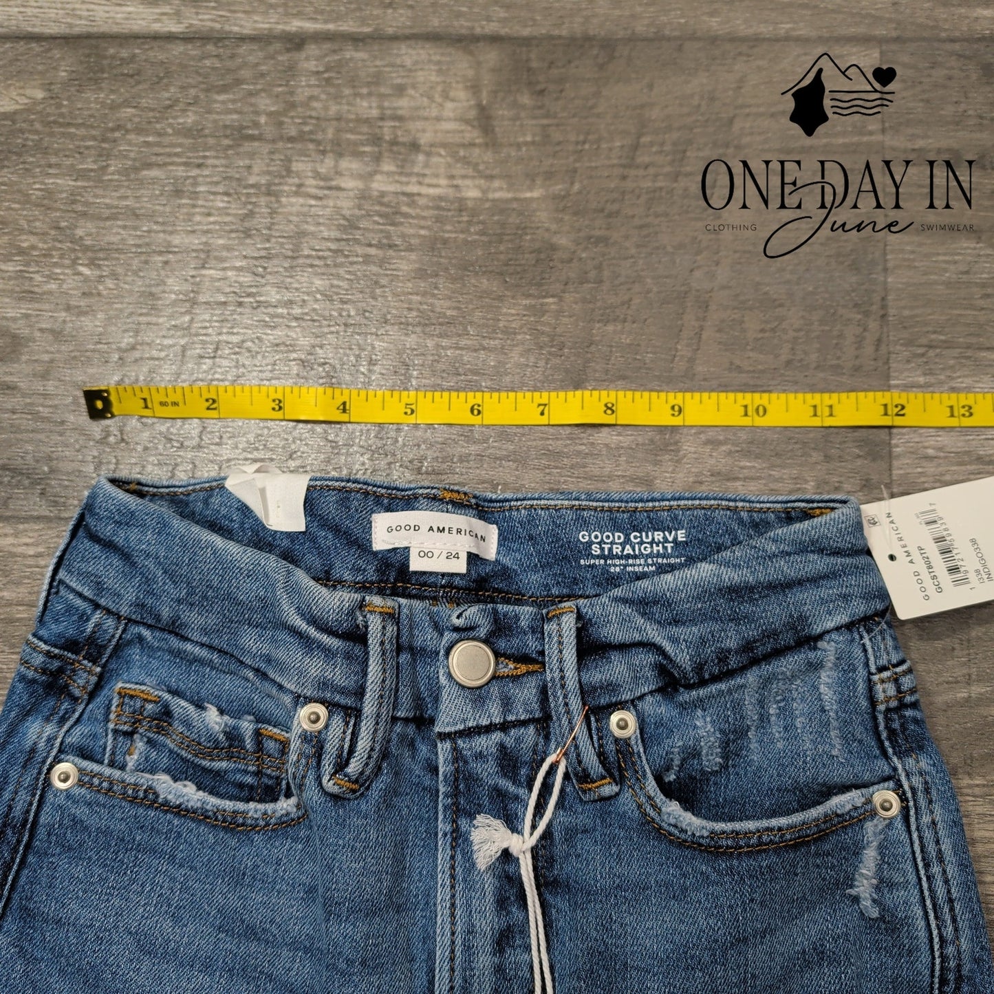 Good American Good Curve Straight Jeans Indigo338 Distressed NWT Size 00