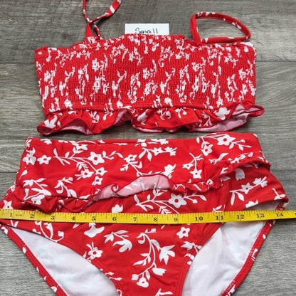 Moshengqi Bandeau Smocked Bikini Swimsuit Size S